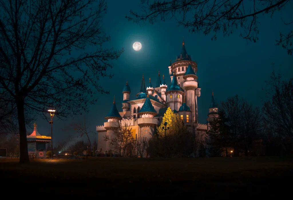 Sazova Castle in Eskişehir under a full moon