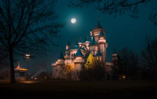 Sazova Castle in Eskişehir under a full moon
